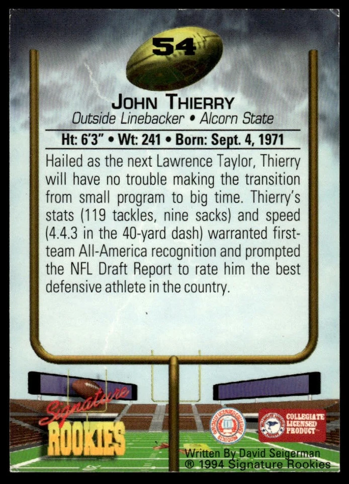1994 Signature Rookies #54 John Thierry Autographs #/7750 - Image 2 of 2