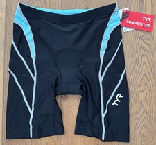 TYR Womens XL Black Light Blue 8" Fitness Tri Bike Short COMPETITOR USA Made New