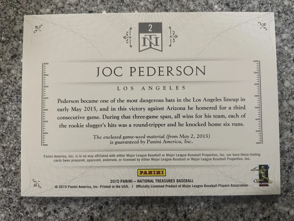 2015 Panini National Treasures Timeline Materials Joc Pederson RC Game-Used /25 - Image 2 of 2