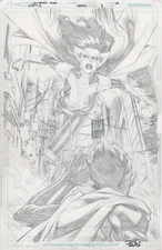 Earth 2 Society Annual #1 pg 10 Original Art - Huntress Robin Firepattern