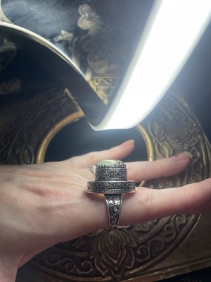Moos Prehnit Boho Witchy versilbert Feenwald Meerjungfrau grüner Edelstein Ring