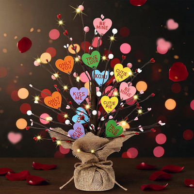 Lighted Valentine'S Day Heart Candy Conversation Tree Tabletop Decorations Light