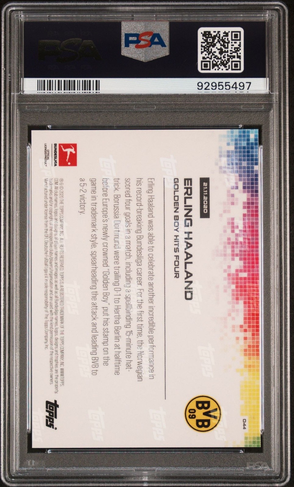 Graded 2020 Topps Now Bundesliga Erling Haaland #44 Golden Boy Card PSA 10 view 2