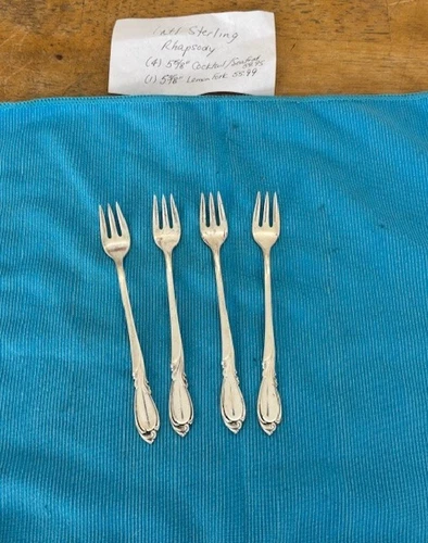 4-Sterling Flatware International Silver RHAPSODY Pattern Cocktail Forks 5-5/8"