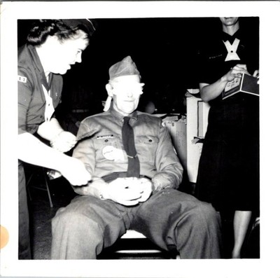 1950s Boy Scout Ceremony Photograph - Blindfolded Scoutmaster & Den Mothers