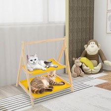 2-Tier Wooden Cat Hammock Bed Wide Sturdy for Indoor Small Pet Cage Swing Bed