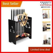 Sturdy Solid Oak Pool Stick Holder - 9 Cue Capacity with Chalk Storage