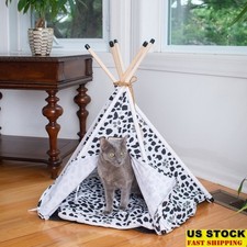 Teepee Cat Bed Tent Waterproof Skid-Free Heavy Duty Canvas Cozy Kitty Hideaway