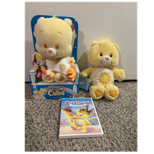 Care Bears Funshine Bear Plush Set Yellow Cubs Collection with DVD VHS, 4 item