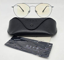 Diff Eyewear Sunday Silver Grey Frame Blue Light Blocking Lens Aviator Glasses