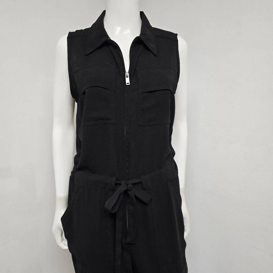 Mono CAbi Caper Talla M Negro Sin Mangas Cinturón 1/2 Cremallera Una Pieza #5944 Foto 2 de 4