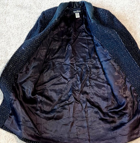 Hunters Run Vintage Women's Size 8 Black Wool Speckle Leather Collar Trench Coat - Picture 5 of 9