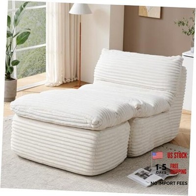 Bean Bag Chair, Lounge Chair with Removable Ottoman for Adults, New Beige