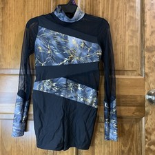 A Wish Come True girls medium black/gold lyrical acro dance costume leotard