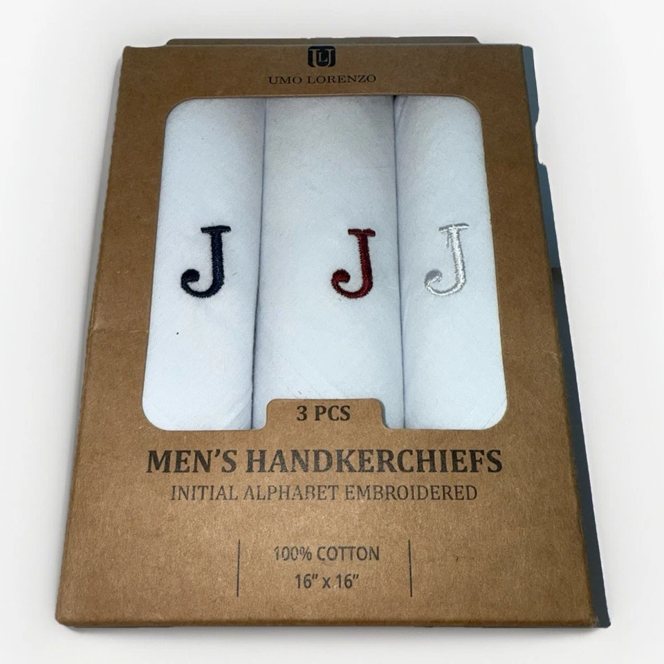 Embroidered “J” 3-Pack Handkerchief Set New - Image 3 of 3