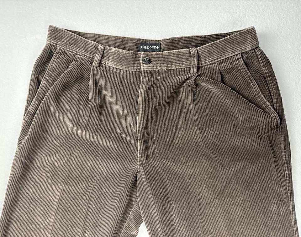 Pantalón Plisado Pana Claiborne Marrón Talla 34x28 Vintage Años 90 Foto 3 de 4