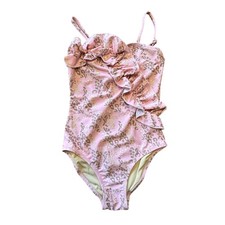 SHADE CRITTERS Leopard Spots Ruffle Swimsuit Girls 7 Pink Asymmetric One Piece