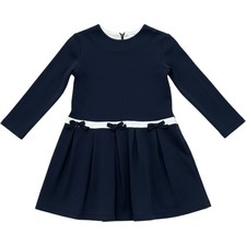 Stitchy Fish Girls Navy Blue Long Sleeve Pleated Bow Dress Size 6X