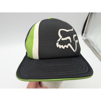 Fox Racing Trucker Hat Black Green White Fox Head Logo Snapback Mesh Cap