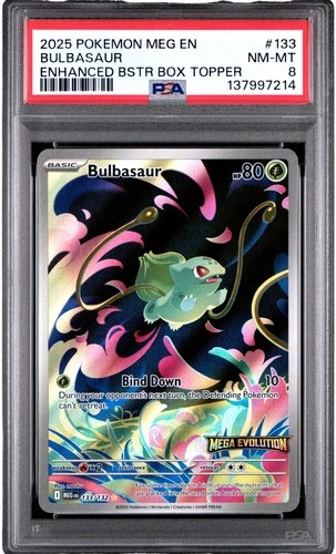 Bulbasaur 2025 Mega Evolution Enhanced Bster Bx Topper Promo 133/132 PSA NM-MT 8