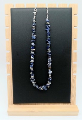 Handmade Polished Blue Sodalite Chip Beaded Necklace Adjustable 14.5'' - 17.5'' Ln