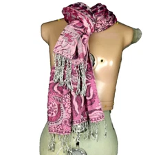 Mix & Co Pashmina Style Knit Rectangle Scarf Quilted Tassel Fringe Red 21" x 72"