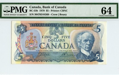 Canada $5 Dollars Banknote 1979 BC-53b PMG Superb GEM UNC 67 EPQ