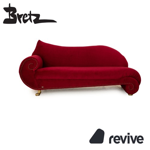 Bretz Gaudi Fabric Three-Seater Recamiere Red Sofa Couch Neubezug