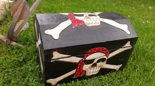 48x28cm Piraten Pirat Holz Kiste Schatz Truhe Schatulle Totenkopf