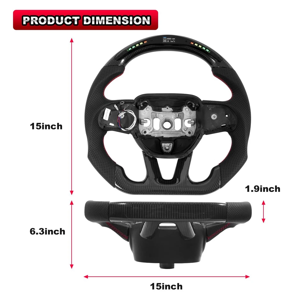 Volante colorido LED de fibra de carbono apto para 15+ Dodge Hellcat Charger Durango Foto 2 de 4