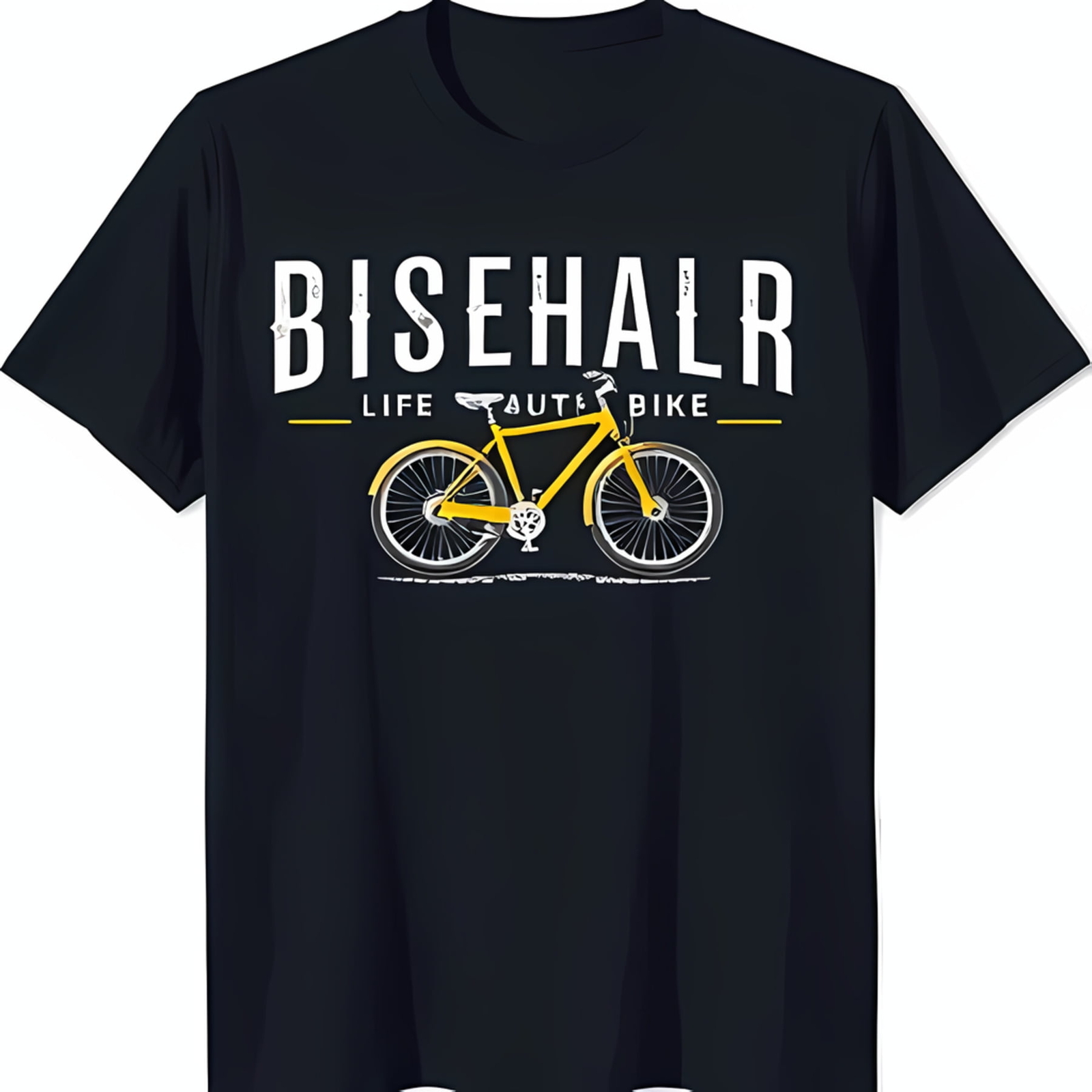 Vintage Black T-Shirt with 'BISEHALR' Graphic & Yellow Design 'LIFE AUTO BIKE