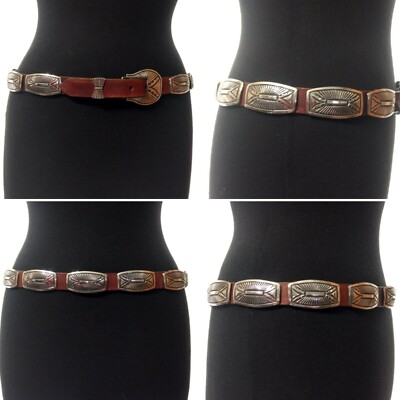 Rick Martinez Navajo Sterling Silver Concho Belt Brown Leather Southwestern Sterling Silver And Coral Rick Martinez Concho Belt main image 4