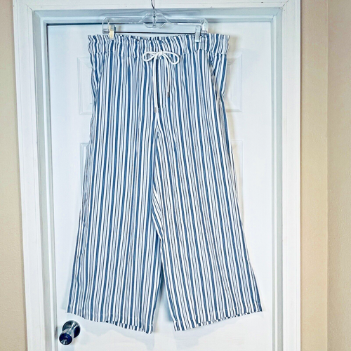 NWT LOFT Cropped Wide-Leg Pants Womens XL White Blue Striped Beach Vacation
