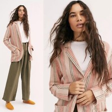 Free People Simply Stripe Linen Oversize Blazer Size XS Pink