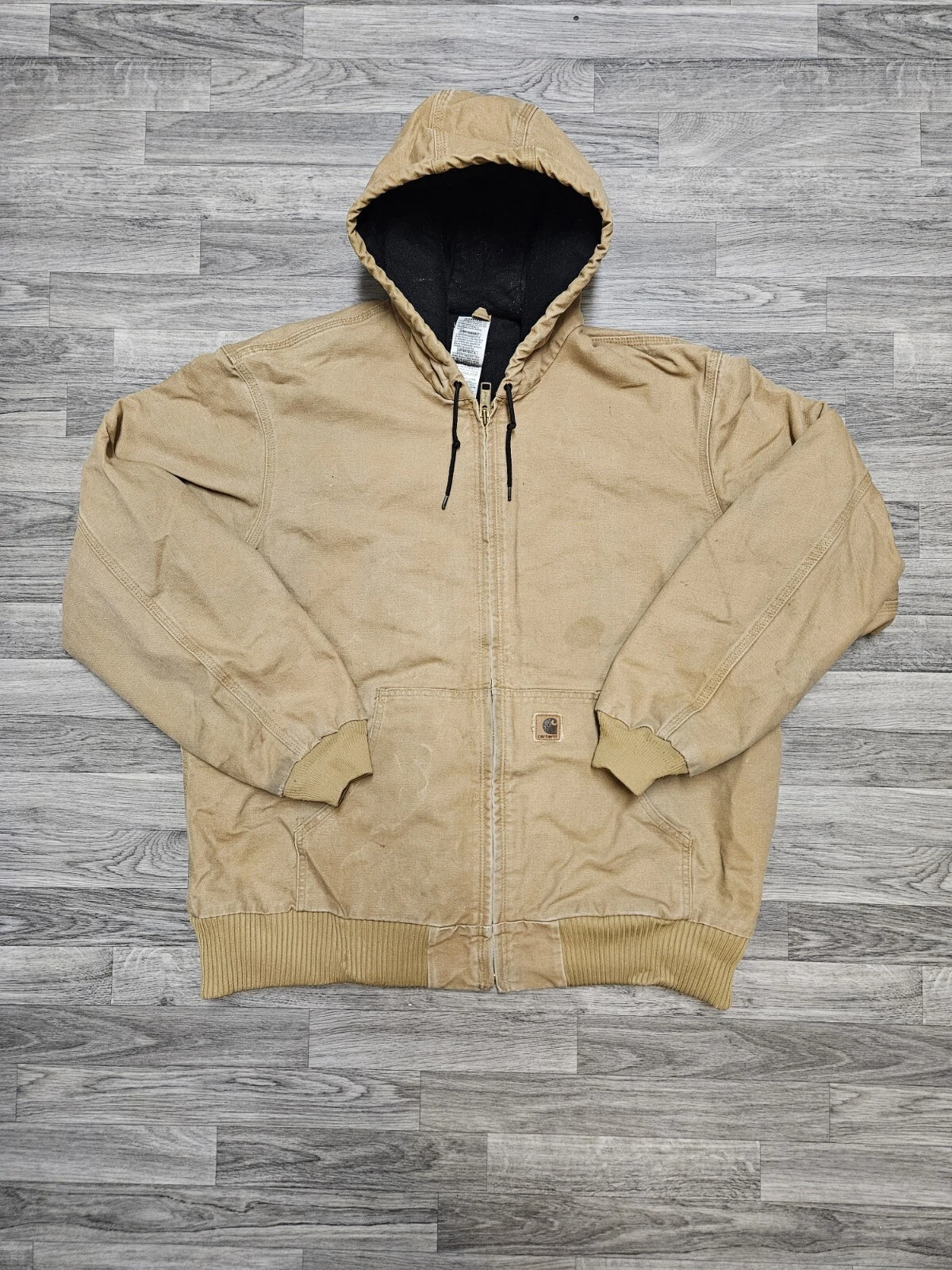 Vintage Carhartt Jacket 2XL Tall Beige Brown J130 CML Canvas Quilted Hooded