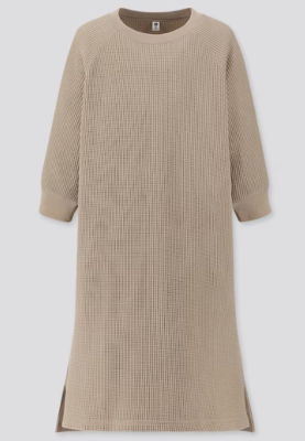 uniqlo waffle knit dress Women's Souffle Yarn Mock Neck Long-Sleeve Dress