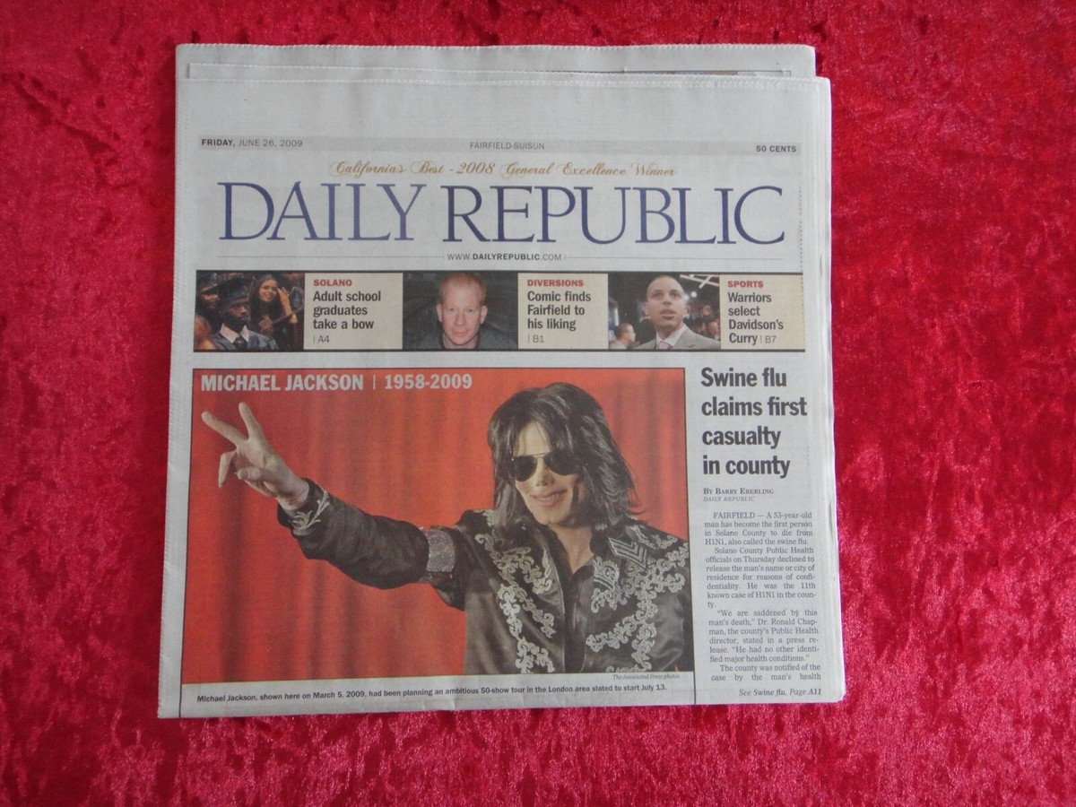 MICHAEL JACKSON NEWSPAPER COVER DAILY REPUBLIC JUNE 26, 2009 MEMORABILIA
