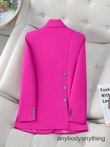 Women Blazer Pink Black Autumn Winter Loose Formal Jacket Ladies Coat Work Wear - Picture 9 of 27