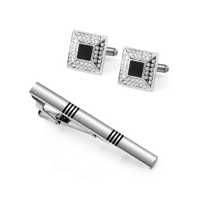 Men Cufflinks Tie Clip French Cuff Links Wedding Shirt Cuff Silver Plated Copper