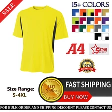 A4 Mens Cooling Performance Color Blocked Short Sleeves Crew N3181 S-4XL