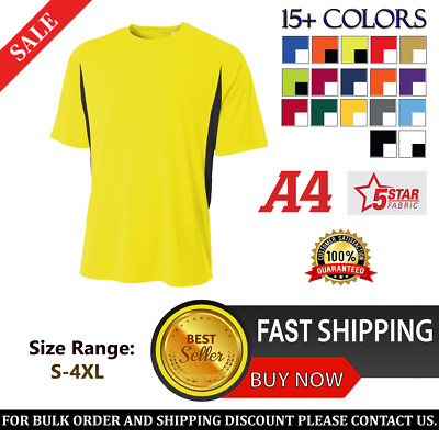 #ad A4 Mens Cooling Performance Color Blocked Short Sleeves Crew N3181 S 4XL $15.68