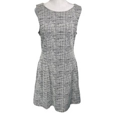 TAHARI Women Fit Flare Tweed Sleeveless  Dress Sz 8 Black White Office 56-4