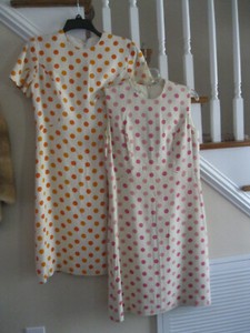 Two Pamela Martin Sheath Lined Dress Size 10 Polka Dots 60s 70s