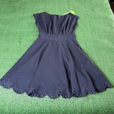 KATE SPADE NY Ponte Fiorella Eyelet Scalloped Hem Navy Midi Dress Size M NEW