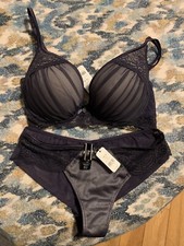 BOUX AVENUE UNDERWIRED NAVY ANNETTE PLUNGE BRA & KNICKERS BNWT BARGAIN RRP £47