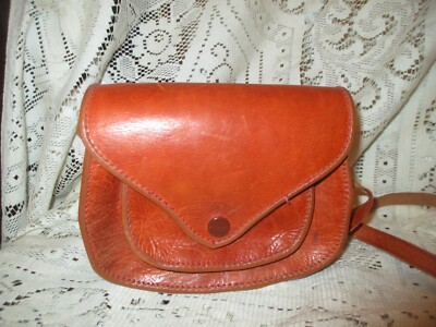 vintage small British tan leather crossbody/shoulder bag
