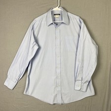 Enro Ultra Poplin Dress Shirt Mens Size 16.5 34-35 Blue Long Sleeve Button Up