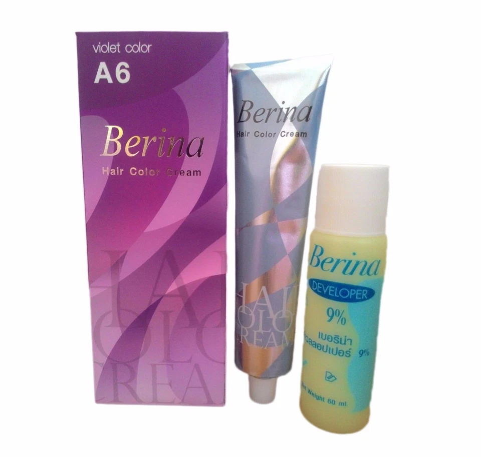 4 x TINTE PARA EL CABELLO BERINA A6 COLOR PÚRPURA VIOLETA Estilo Moda COLOR PERMANENTE CREMA Foto 3 de 4