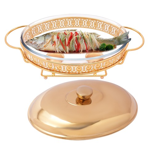 2.1QT Oval Chafing Dish Set for Buffet Stainless Steel Food Warmer w/ Lid & Tray - Picture 3 of 16