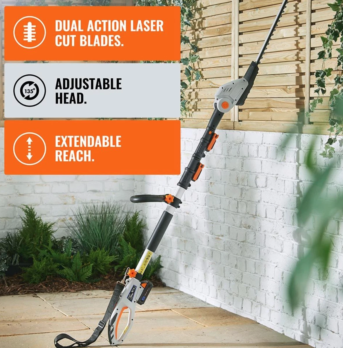 Vonhaus cordless pole hedge trimmer sale with 20v max battery